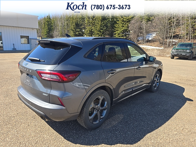USED 2023 Ford Escape ST-Line Select Certified Pre-Owned - Carbonized Grey Metallic Exterior / EBONY VINYL/ RED STITCHING Interior - $29,995 - Stock #A26085A - VIN 1FMCU9NZ8PUA93510