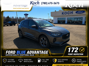 USED 2023 Ford Escape ST-Line Select Certified Pre-Owned - Carbonized Grey Metallic Exterior / EBONY VINYL/ RED STITCHING Interior - $29,995 - Stock #A26085A - VIN 1FMCU9NZ8PUA93510