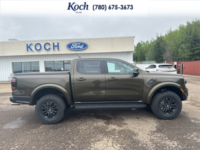 NEW 2025 Ford Ranger Raptor - Shelter Green Metallic Exterior / EBONY LEATHER TRIM Interior - $82,740 - Stock #A25293 - VIN 1FTER4LR7SLE52834