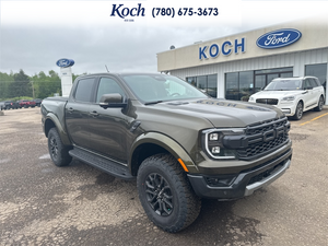 NEW 2025 Ford Ranger Raptor - Shelter Green Metallic Exterior / EBONY LEATHER TRIM Interior - $82,740 - Stock #A25293 - VIN 1FTER4LR7SLE52834