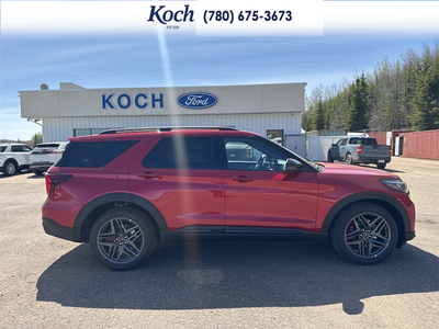 NEW 2026 Ford Explorer ST - Black Sport Cloth Exterior / KAPOOR RED Interior - $75,280 - Stock #A26165 - VIN 1FMWK8GC7TGB34546