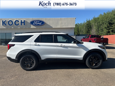 NEW 2026 Ford Explorer Tremor - Star White Tri-Coat Exterior / ONYX, HEAT/VENTILATED MIKO SUEDE SPORT CAPTAIN'S CHAIRS Interior - $66,780 - Stock #A26207 - VIN 1FMUK8JH7TGB86660