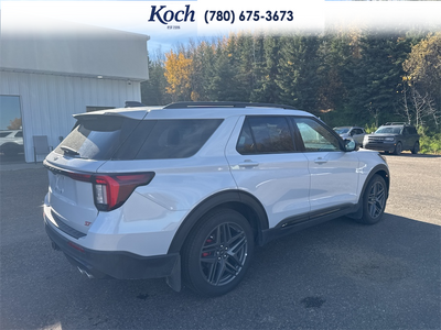 NEW 2026 Ford Explorer ST - Space White Metallic Exterior / ONYX, HEAT/VENT UNIQUE MIKO SUEDE SPORT CAPTAIN'S CHAIRS Interior - $75,130 - Stock #A26267 - VIN 1FMWK8GC3TGB05111