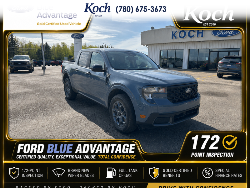 USED 2026 Ford Maverick XLT Certified Pre-Owned - Azure Grey Metallic Tri-coat Exterior / BLACK LEATHER Interior - $45,995 - Stock #A26101A - VIN 3FTTW8J37TRA10189 - Photo 1