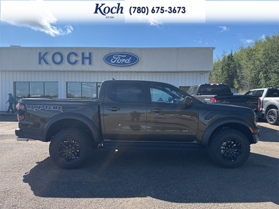 NEW 2026 Ford Ranger Raptor - Shelter Green Metallic Exterior / EBONY, LEATHER-TRIMMED FRONT HEATED BUCKET SEATS Interior - $84,809 - Stock #A26242 - VIN 1FTER4LR3TLE42917