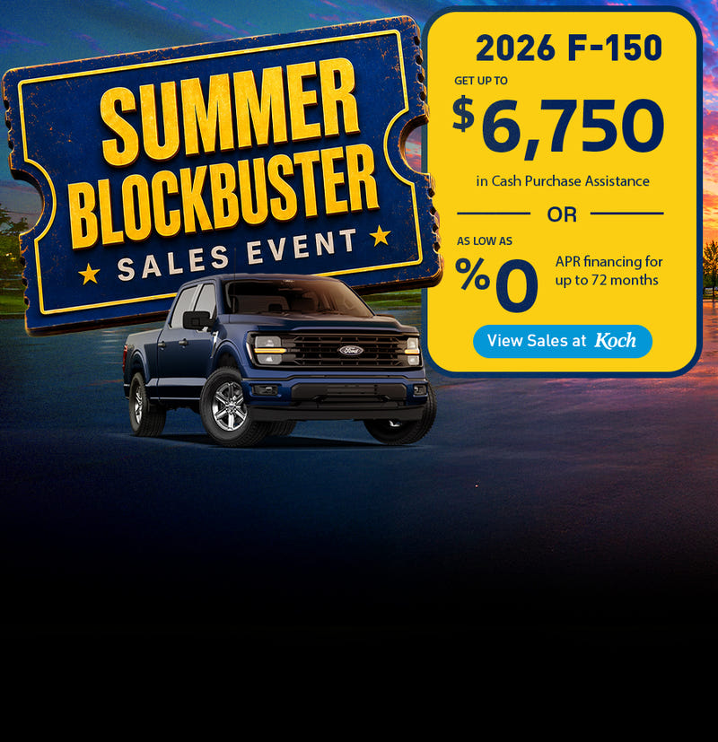 Koch Ford Athabasca Sales Event: Get up to $6,750 in cash purchase assistance or as low as 0% APR financing for up to 72 months on a 2026 Ford F-150 dealership